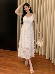 DAZY Women's Solid Color Simple Daily Cami Dress Prom Dress Sundress,Formal Women Dresses Elegant Women Dresses - White - View 3