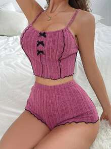 Ensemble de pyjama sexy en dentelle pour femmes avec décoration de nœud papillon