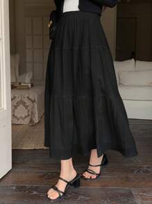 Dazy Designer Women's Black Textured Skirt For Summer,Ruffle