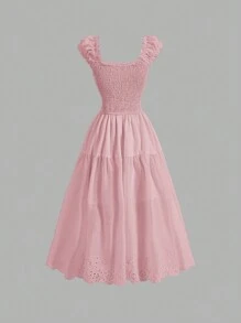 SHEIN MOD Women's Fashionable Vintage Style Pink Dress With Crossback Design