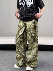 Manfinity EMRG Men's Leisure Straight Pants With Twig Print - Multicolor - View 1