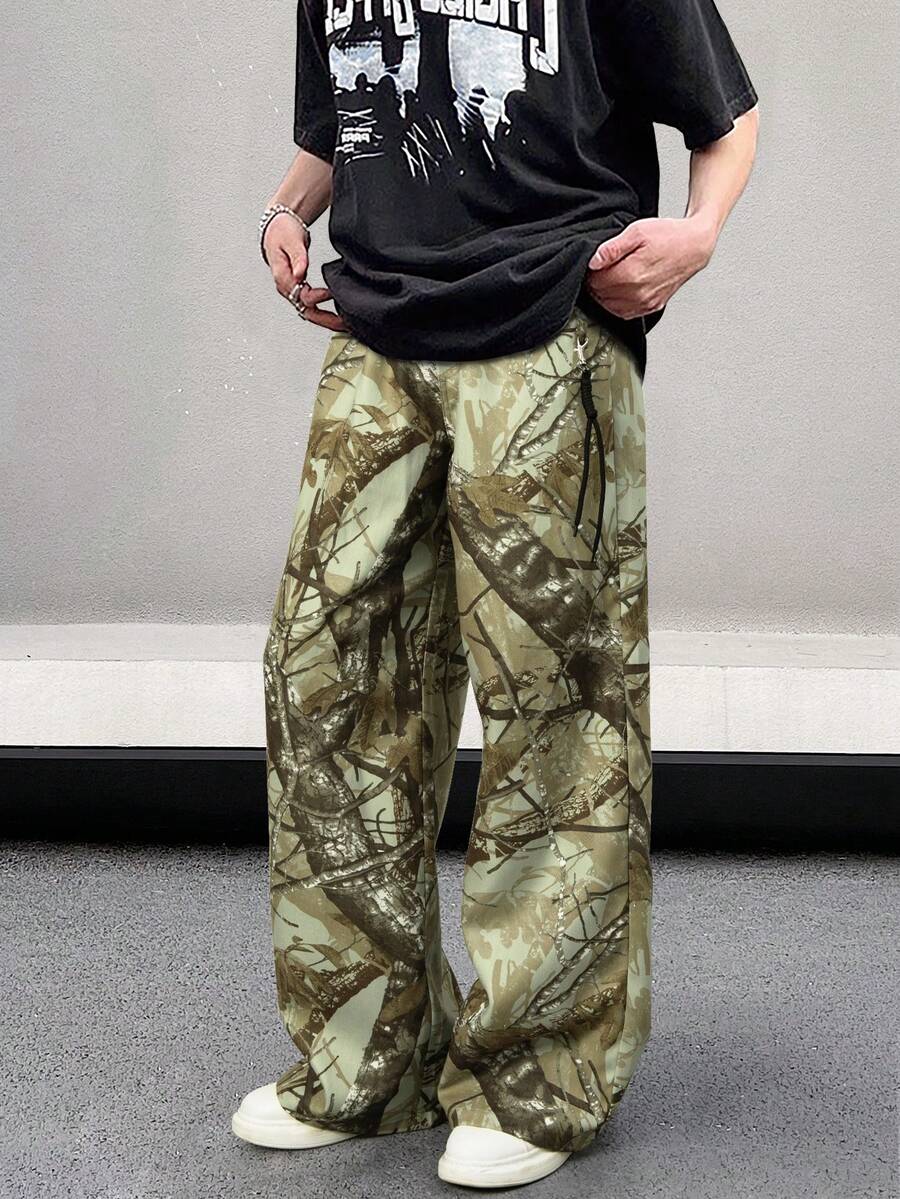 Manfinity EMRG Men's Leisure Straight Pants With Twig Print - Multicolor - View 1