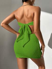 SHEIN PETITE Tie Back Crop Tube Top With Two Pieces Set Mini Skirt - Mint Green - View 2