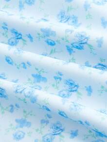 ROMWE Fairycore Strapless Floral Print Vacation Dress - Blue - View 3
