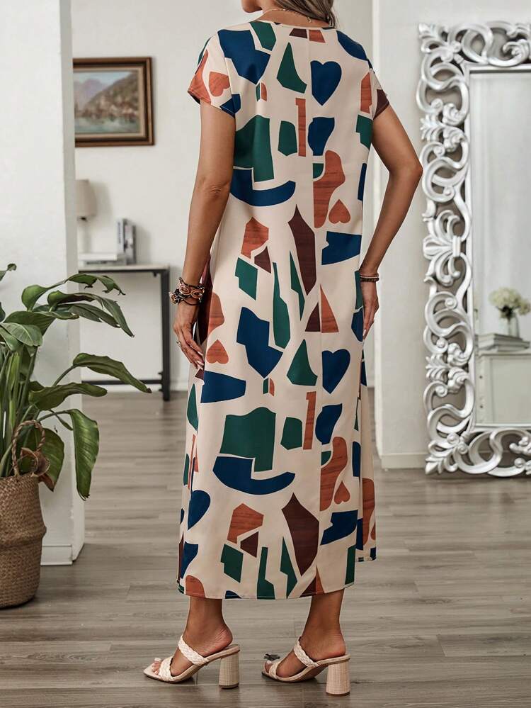 Women's Random Printed Round Neck Short Sleeve Dress