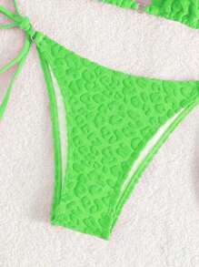 SHEIN Swim 女款純色露背頸帶性感比基尼套裝，完美適用於度假或海灘