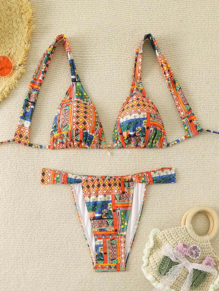 Women's Holiday Geometric Print Sexy Bikini Set With Separated Bikini Set Summer Beach