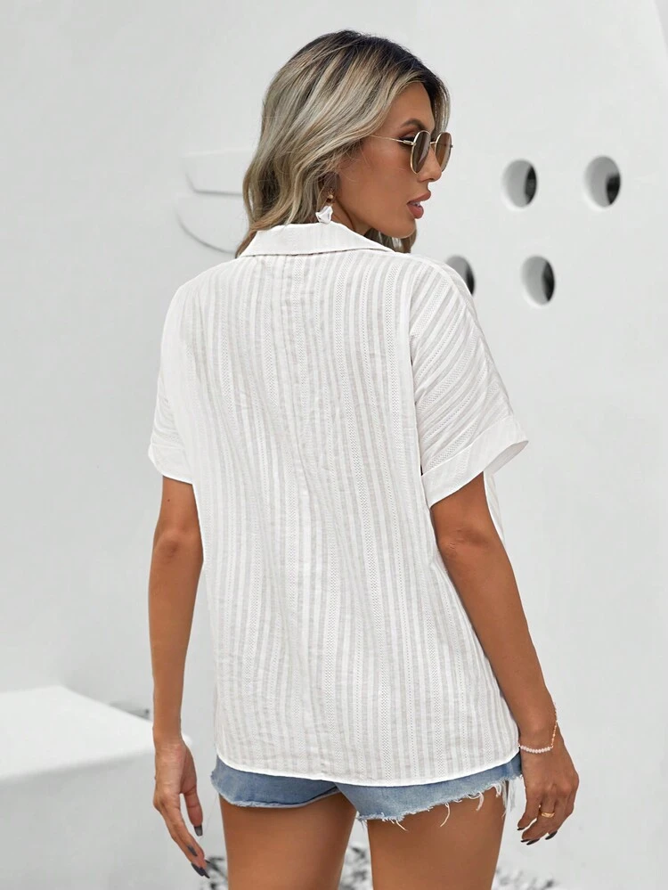 Loose-Fitting Solid Color V-Neck Cotton Women Blouses,Summer Outfits