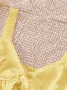 Soleia 女式休閒度假不對稱荷葉邊紐帶前打結背心上衣 - 黃色 - 查看 4