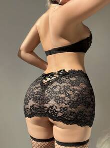 5pcs/Set Romantic Lace Lingerie Set With Underwire, Sexy For Going Out, Baddie Look - Black - View 2