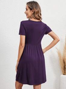 EMERY ROSE Women's Simple Solid Color Short Sleeve Dress - Purple - View 2