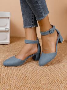 Women's Thick Heel Fashion Slip-On Comfort Ankle Strap Sandals - Blue - View 5