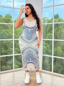 SHEIN EZwear Váy in họa tiết đá cẩm thạch không tay cỡ lớn mùa hè cho nữ (Màu ngẫu nhiên) - Nhiều màu - Xem 3