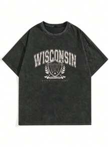 Camiseta vintage de cuello redondo estampada simple y casual para hombre