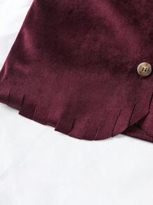 SHEIN 西部牛仔風格嬰兒裝：牛仔帽和圍巾，麂皮流蘇背心和奶牛圖案流蘇褲 - 酒紅色 - 查看 8