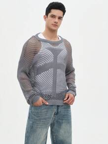 Manfinity EMRG Men's Crochet Simple Solid Color Hollow Out Long Sleeve Knitwear