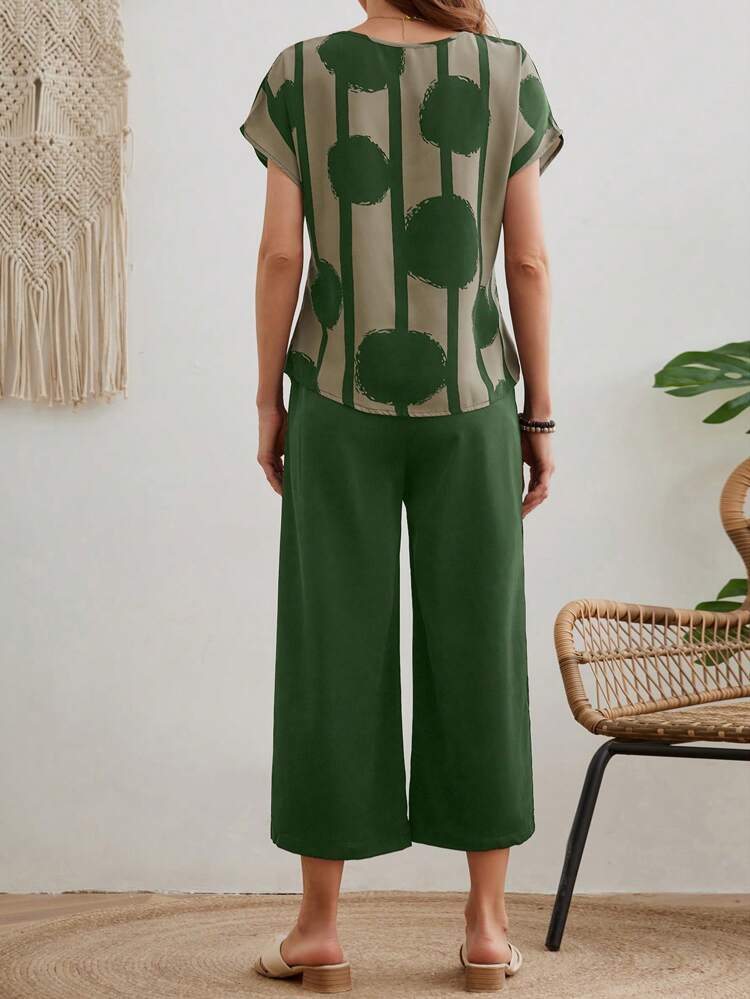 Women's Solid Color Round Neck Short Sleeve Top And Long Pants Summer Casual Vacation Outfit Summer Sets Two Pieces Outfits Going Out Sets