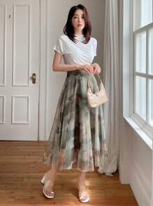 DAZY Chân váy mùa hè bằng vải chiffon in họa tiết dành cho nữ, kiểu dáng lễ Phục sinh. - màu xanh lá - Xem 2