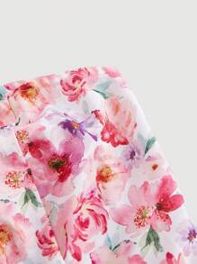 SHEIN MOD Romantic Vintage Floral Allover Print Multi-Layer Strapless Dress Graduation Party - Pink - View 4