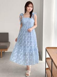 FRIFUL Women's Solid Color Strap Holiday Style Mid-Length Dress,Ruffle