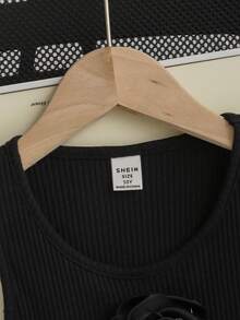 SHEIN Tween Girl 2pcs Rose Printed Sleeveless Top And Solid Color Pants Set