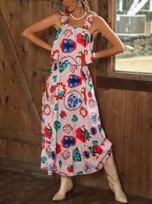 Breezaya Vestito da donna senza maniche con stampa integrale e bretelle larghe per l'uso casual estivo - Multicolore - Visualizzare 5
