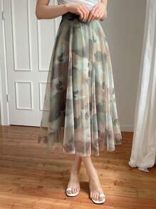 DAZY Chân váy mùa hè bằng vải chiffon in họa tiết dành cho nữ, kiểu dáng lễ Phục sinh. - màu xanh lá - Xem 6