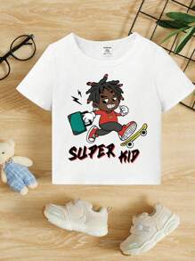 Baby Boys' Casual Cartoon Printed Short-Sleeved T-Shirt With Round Neckline Suitable For Summer - White - View 6