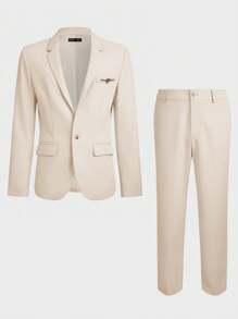 GENTILAND Woven Casual Suit Trousers 2pcs/Set - Apricot - View 8