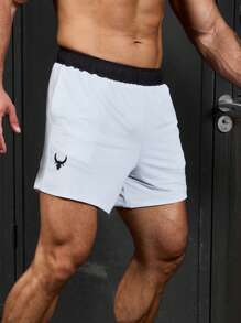 Manfinity Sport Corelite Quần short thể thao nam kiểu boyfriend phối màu đơn giản, quần jogger in họa tiết, quần nỉ. - Đen và trắng - Xem 6