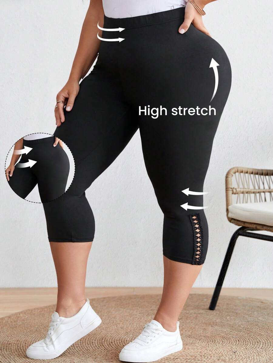 SHEIN LUNE Plus Button Detail Leggings - Black - View 1