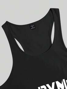 Manfinity Homme Men's Letter Printed Summer Casual Sports Top - Black - View 5