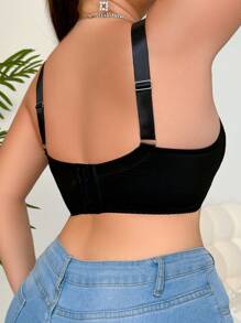 Plus Size Women Solid Color Lace Bralette, Lift - Black - View 2