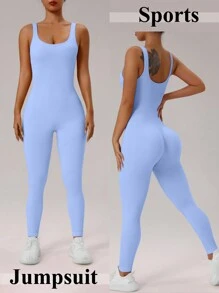 SHEIN Sport Studio Enterizo de ajuste fino para gimnasio y fitness de mujer de unicolor