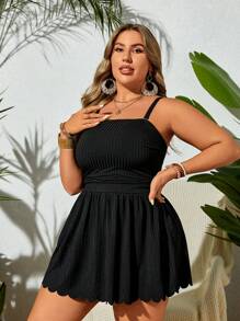 Swim Lushoire Vestido de baño de talla grande con tirantes finos sólido de verano con dobladillo de concha y bikini inferior, adecuado para usar en la piscina