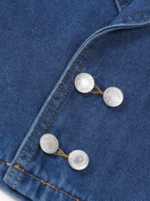 SHEIN Teen Girl Vintage & Personalized Loose Comfortable Denim Wide Strap Crop Vest Jacket For Casual Wear - Dark Wash - View 3