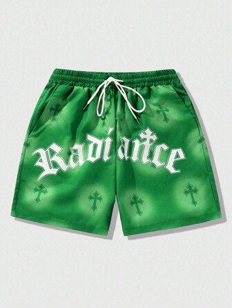 Goth Shorts con estampado de letra y cruz para hombres, uso diario, apropiado para primavera y verano, escuela
