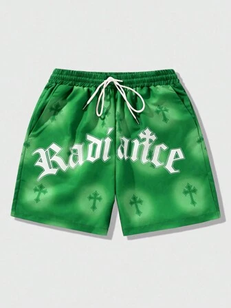 Goth Shorts con estampado de letra y cruz para hombres, uso diario, apropiado para primavera y verano, escuela