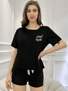 Conjunto De Pijama Con Estampado De Letras Para Mujer