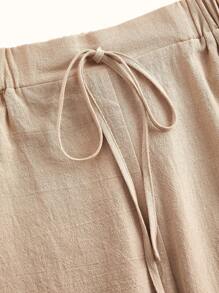 SHEIN Frenchy 100% Cotton Casual Elastic Waist Linen Breathable Trousers, Comfortable For Daily, Vacation And Commute Wear Summer Holiday Resort