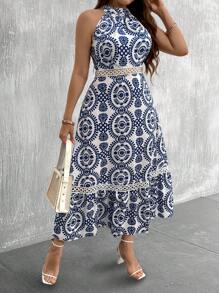 Breezaya Rochie Boho De Vară De Damă De Marime Plus Vintage Floral Umăr Deschis Tinuta Femei - Albastru - Vizualizare 5