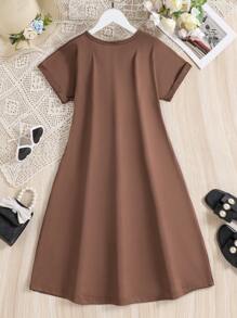 Abito maglione lavorato a maglia ampio e casual per ragazze adolescenti, adatto per uso domestico, uso quotidiano, vacanze, estate, viaggi - Cammello - Visualizzare 2