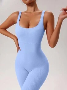 SHEIN Sport Studio Enterizo de ajuste fino para gimnasio y fitness de mujer de unicolor