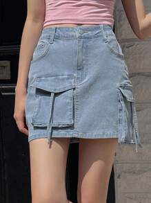 DAZY Women's Casual And Simple Denim Skirt With Pocket Design Jeans Skirt - Blue - View 9