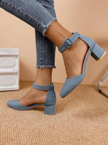 Women's Thick Heel Fashion Slip-On Comfort Ankle Strap Sandals - Blue - View 4
