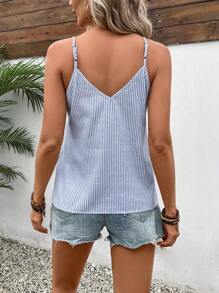 SHEIN VCAY Striped Printed Summer Casual Camisole Top With Spaghetti Straps