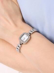 MOTF PREMIUM 女士方形錶盤石英錶,設有銀色鑽石手鏈 - 銀色 - 查看 7