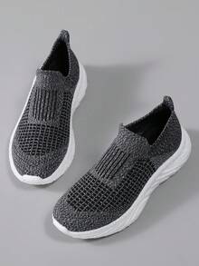 Giày thể thao ngoài trời Unisex có đế rỗng nhẹ hình tổ ong, tăng chiều cao, thoải mái, lưới chống trượt, thoáng khí, mũi tròn, buộc dây, họa tiết chữ, giày thể thao thời trang cho nữ - Màu xám đen - Xem 3