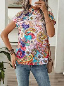 EMERY ROSE 女士時尚印花短袖襯衫，夏季款 - 彩色 - 查看 5