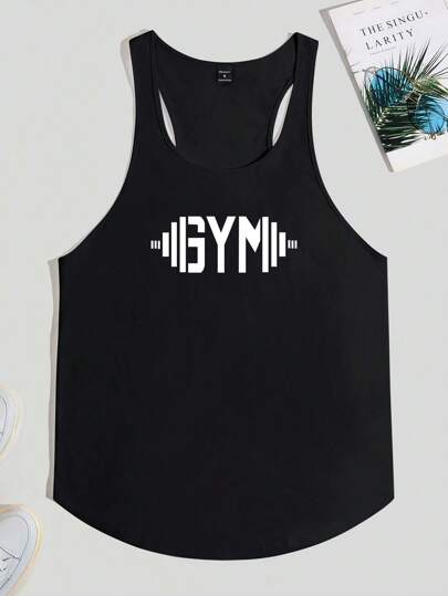 GymBeat Men's Letter Printed Summer Casual Sports Top, Holiday